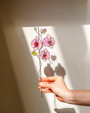 White Glass Orchid Plant Stake – Stained Glass Flower Decor for Pots, Vases, Soil | Unique Gift for Mom, Gardener Lover, Birth flower