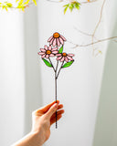 Stained Glass Echinacea – Freestanding Glass Flower Decor, Spring Gift for Women, Table or Windowsill Accent