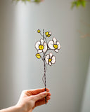 White Glass Orchid Plant Stake – Stained Glass Flower Decor for Pots, Vases, Soil | Unique Gift for Mom, Gardener Lover, Birth flower