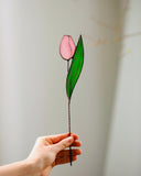 Tulip Sculpture – Stained Glass Floral Decor for Shelf or Window, Gift for Her, Birth flower