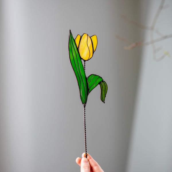 Tulip Sculpture – Stained Glass Floral Decor for Shelf or Window, Gift for Her, Birth flower