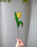 Tulip Sculpture – Stained Glass Floral Decor for Shelf or Window, Gift for Her, Birth flower