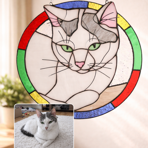 Stained glass custom portrait, Memorial cat gift from Your Photo