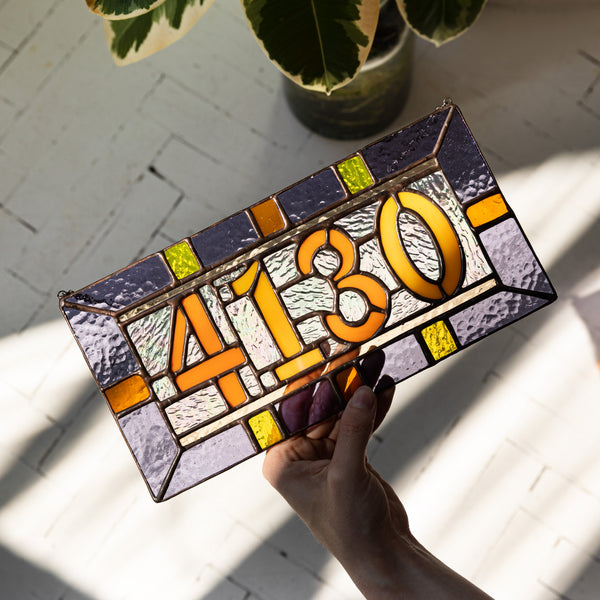 Custom stained glass artwork, personalized and made to order, available in 9–11 inches (horizontal, vertical, or square), designed to capture personal memories or ideas, adding color, light, and elegance to any room.