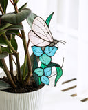 White Butterfly with Blue Flowers Plant Stake