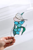 White Butterfly with Blue Flowers Plant Stake