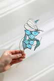 White Butterfly with Blue Flowers Plant Stake