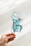 White Butterfly with Blue Flowers Plant Stake