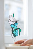 White Butterfly with Blue Flowers Plant Stake