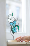 White Butterfly with Blue Flowers Plant Stake
