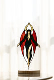Stained Glass Dracula Figurine | Gothic Vampire Statue on Wooden Base | Halloween Decor | Plant Pot Stake