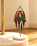 Stained Glass Dracula Figurine | Gothic Vampire Statue on Wooden Base | Halloween Decor | Plant Pot Stake