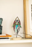 Stained Glass Dracula Figurine | Gothic Vampire Statue on Wooden Base | Halloween Decor | Plant Pot Stake
