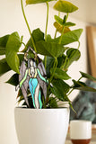 Stained Glass Dracula Figurine | Gothic Vampire Statue on Wooden Base | Halloween Decor | Plant Pot Stake