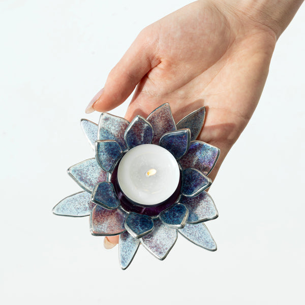 Stained Glass Candle Holder Lotus | Tea Light Holder | Spiritual Home Decor | Jewelry dish
