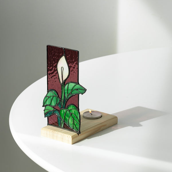 Calla Lily Stained Glass Candle Holder, Botanical Tealight Decor Flower