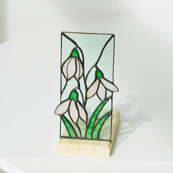 Snowdrop Stained Glass Candle Holder, Botanical Tealight Decor Flower