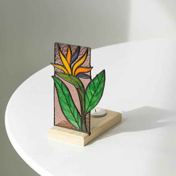 Stained Glass Strelizia Candle Holder, Botanical Tealight Flower