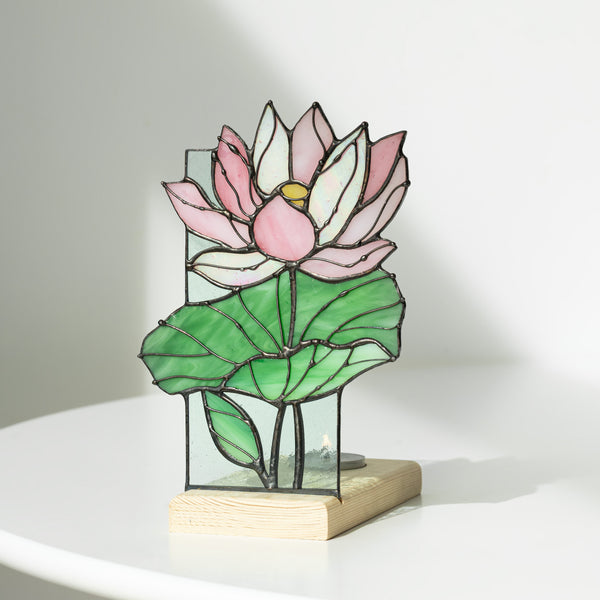 Stained Glass Lotus Candle Holder, Botanical Tealight Flower