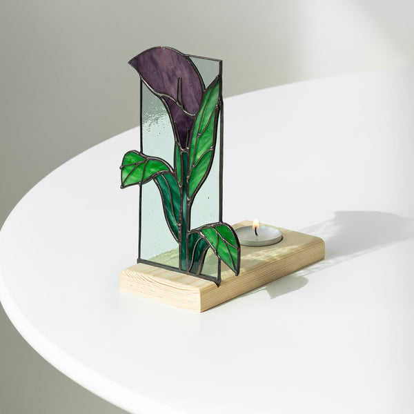 Tropical Foliage Flower Glass Panel Candle Holder