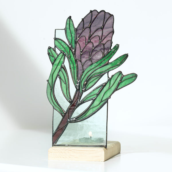 Tropical Foliage Flower Glass Panel Candle Holder