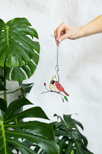 Cardinals Stained Glass Suncatcher – Birds Window Décor