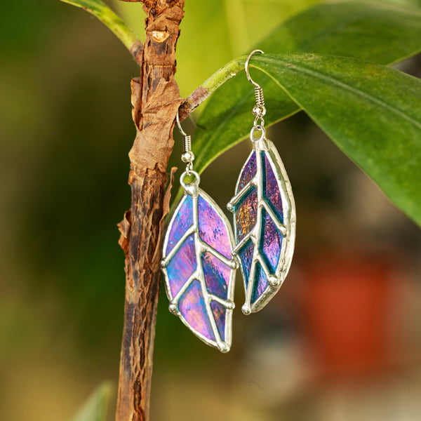 Stained Glass Leaf Earrings