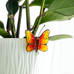 Fused Glass Orange Plant Pot Butterfly Clip