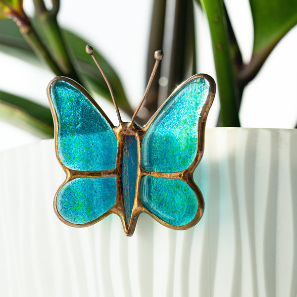 Baby Blue Plant Pot Hugger - Fused Glass Garden Decor