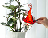 Stained Glass Funny Garden Gnome Planter with Flower Hat