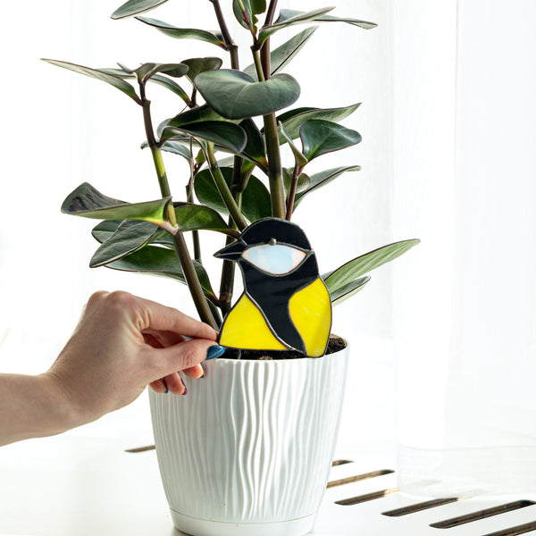 Cute Titmouse Plant Stake Decor