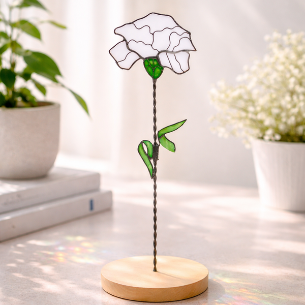 Stained Glass White Carnation – Plant Stake Decor, Mother's Day Gift