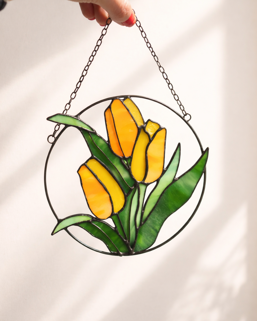 Red Tulip Stained Glass Suncatcher – Mother's Day Gift