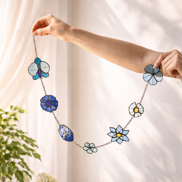 Stained Glass Floral Cornflowers Suncatcher