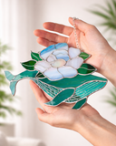 Whale with flowers Suncatcher, Stain Glass Decor Turquoise Window Hangings