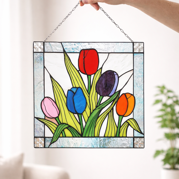 Stained Glass Tulip Suncatcher – Flower Panel Garden Art