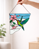 Corner Hummingbird Suncatcher, Stained Glass Wall Decoration