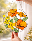 California Poppies and Jasmine Stained Glass Suncatcher – Garden Window Décor, Mother’s Day Gift