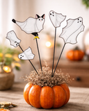 Stained Glass Funny Ghosts, Gothic Fall Plant Stake, Halloween Table Decor, Spooky Spirits on Wood Stand