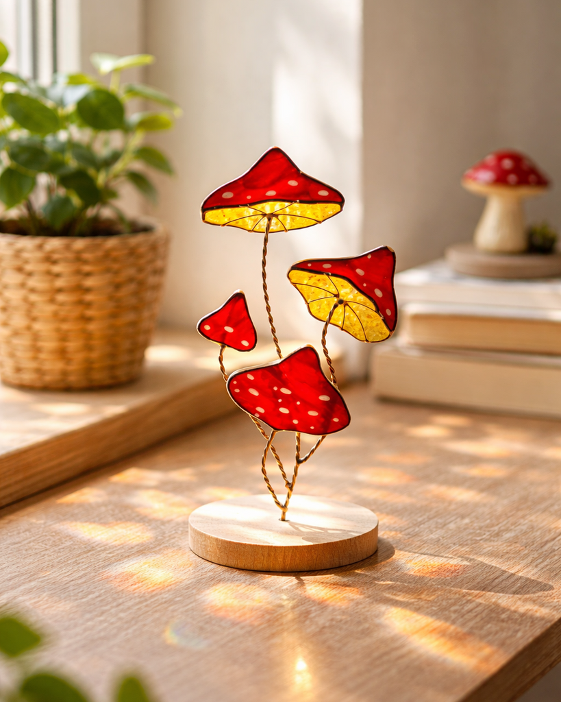 Mystical Red Mushrooms with Stand