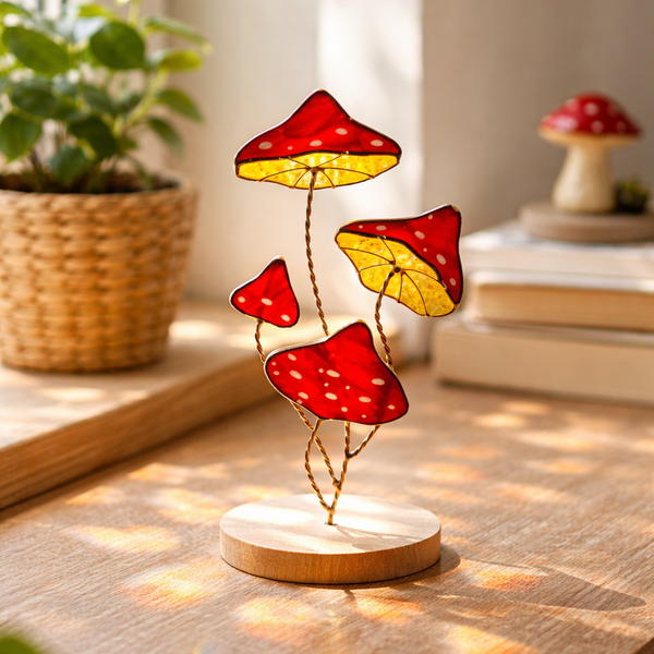 Mystical Red Mushrooms with Stand