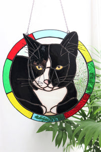 Custom Cat Portrait, Stained glass Suncatcher
