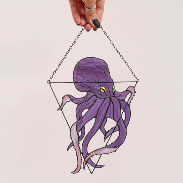 Purple Octopus Stained Glass Suncatcher