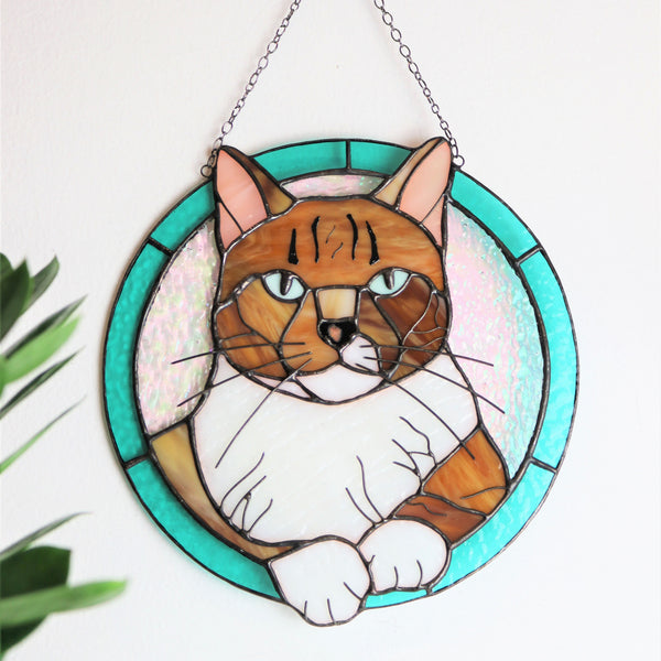 Stained glass custom cat portrait, Memorial gift