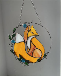 Yellow Fox Stained Glass Suncatcher