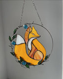Yellow Fox Stained Glass Suncatcher