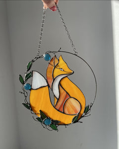 Yellow Fox Stained Glass Suncatcher
