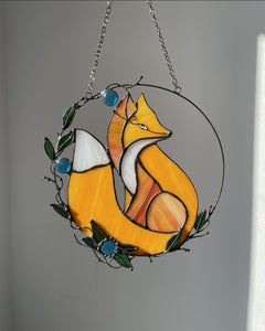 Yellow Fox Stained Glass Suncatcher