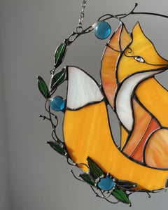 Yellow Fox Stained Glass Suncatcher