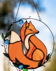 Yellow Fox Stained Glass Suncatcher
